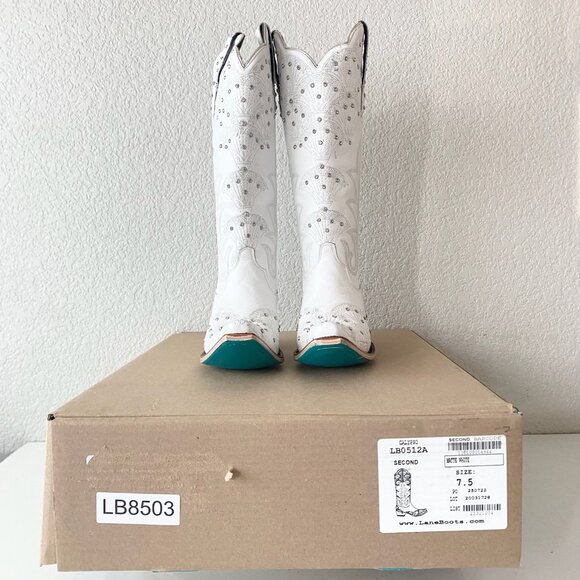 Lane CALYPSO Womens Cowboy Boots 7.5 White Western Cowgirl Mid Calf Pointed Toe - Picture 10 of 11